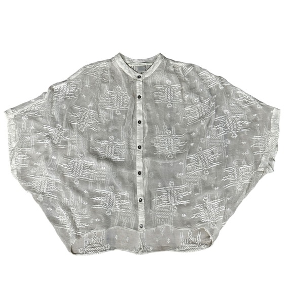 Twelfth Street by Cynthia Vincent 100% Silk Embroidered Batwing Blouse Sheer S - Picture 3 of 10